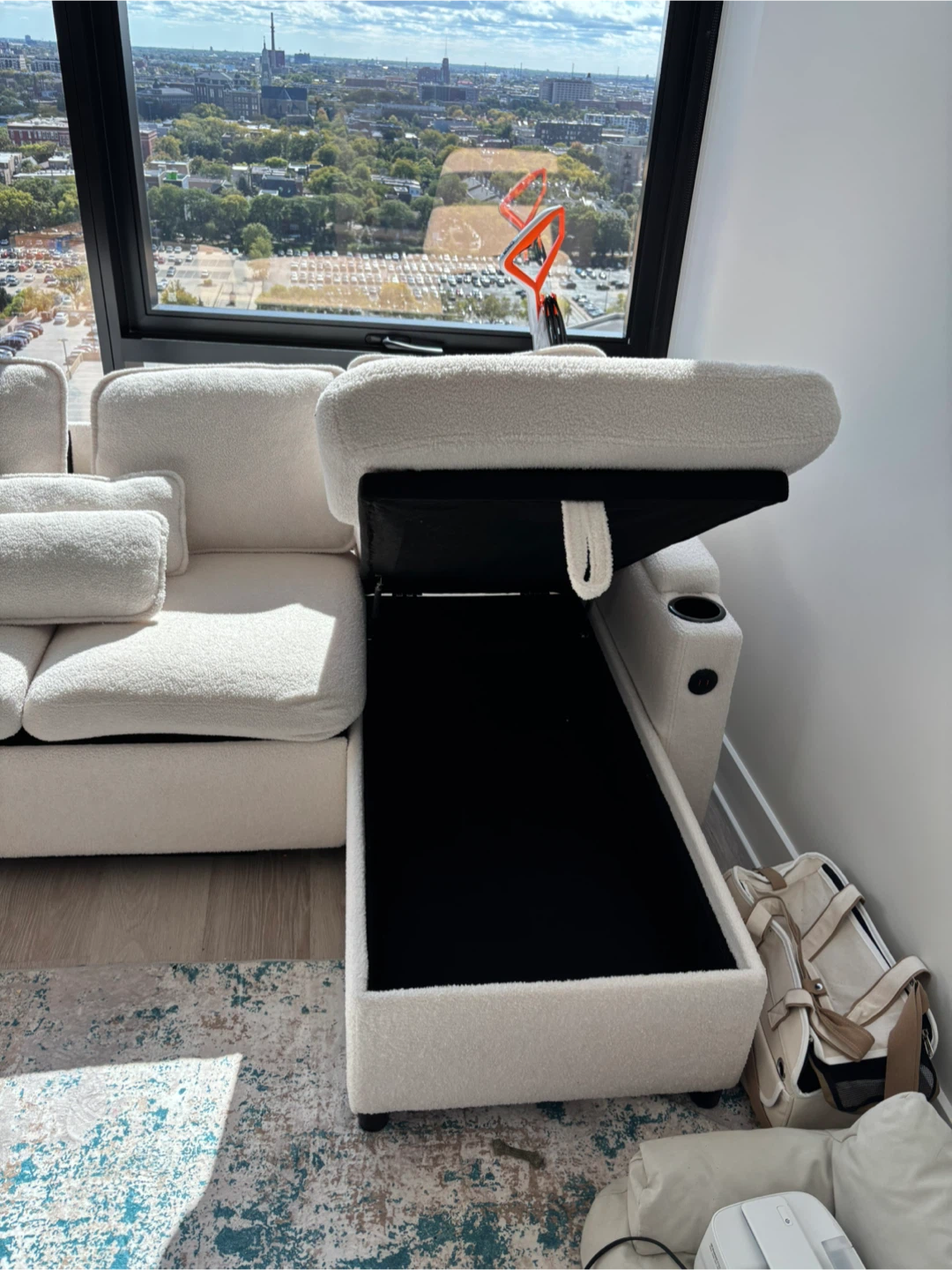 White Sectional Sofa with USB Ports - photo 3