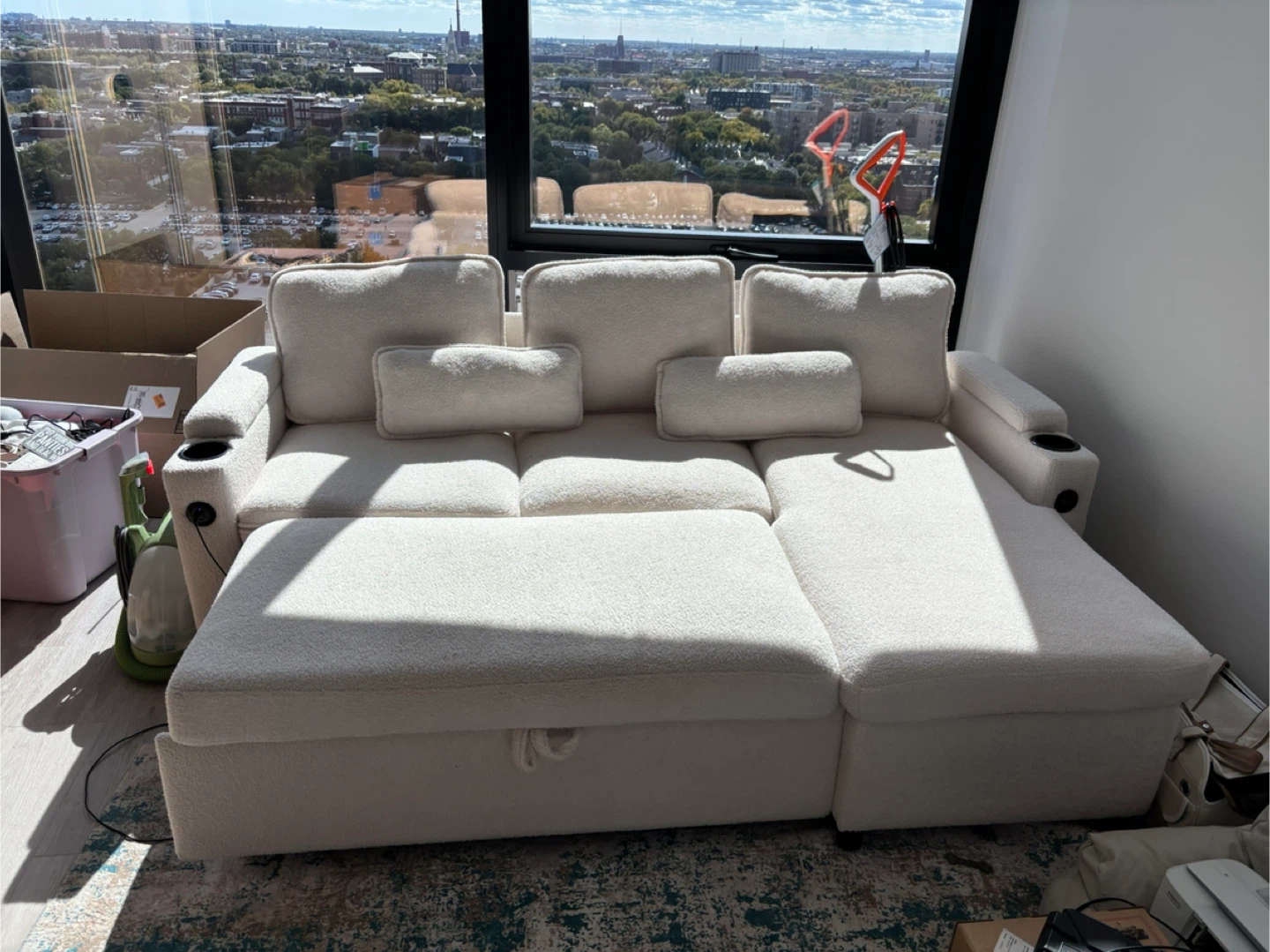 White Sectional Sofa with USB Ports - photo 2
