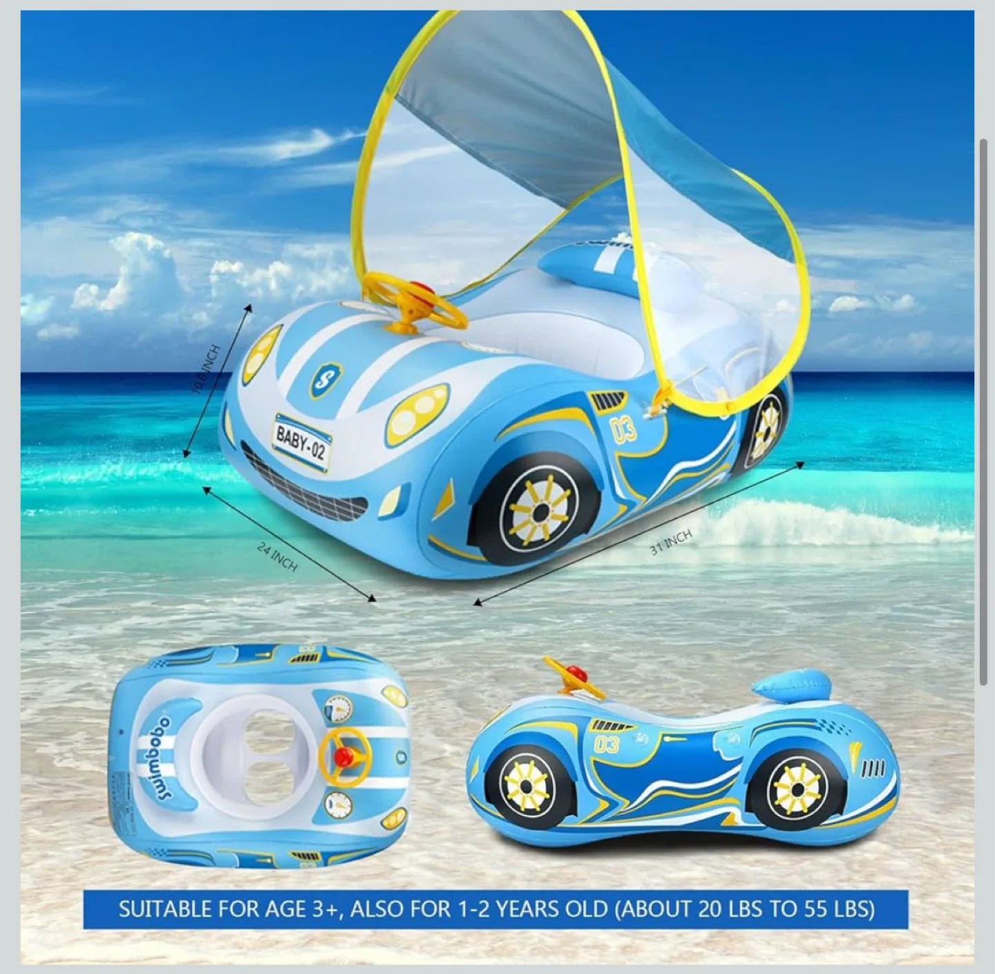 Swimming Ring Car Pool Float - Baby 1-4 Years image indicator(3)