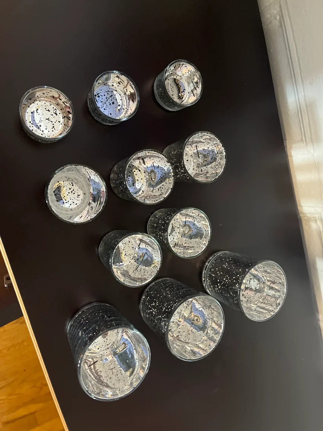 Set of 10 Silver Mercury Glass Candle Holders image indicator(3)