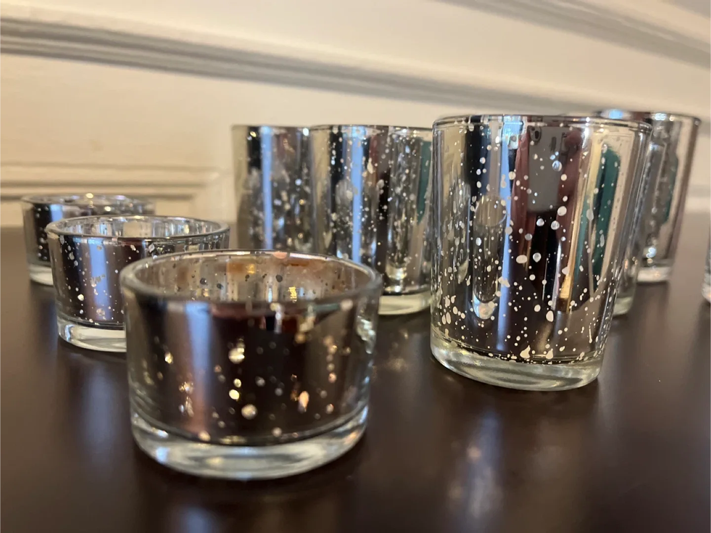 Set of 10 Silver Mercury Glass Candle Holders image indicator(6)