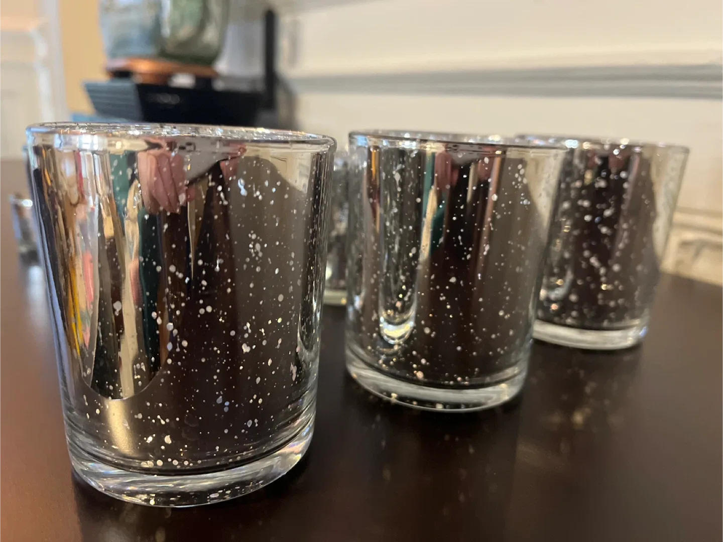 Set of 10 Silver Mercury Glass Candle Holders image indicator(5)