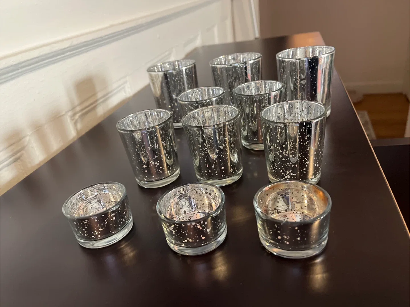 Set of 10 Silver Mercury Glass Candle Holders image indicator(2)