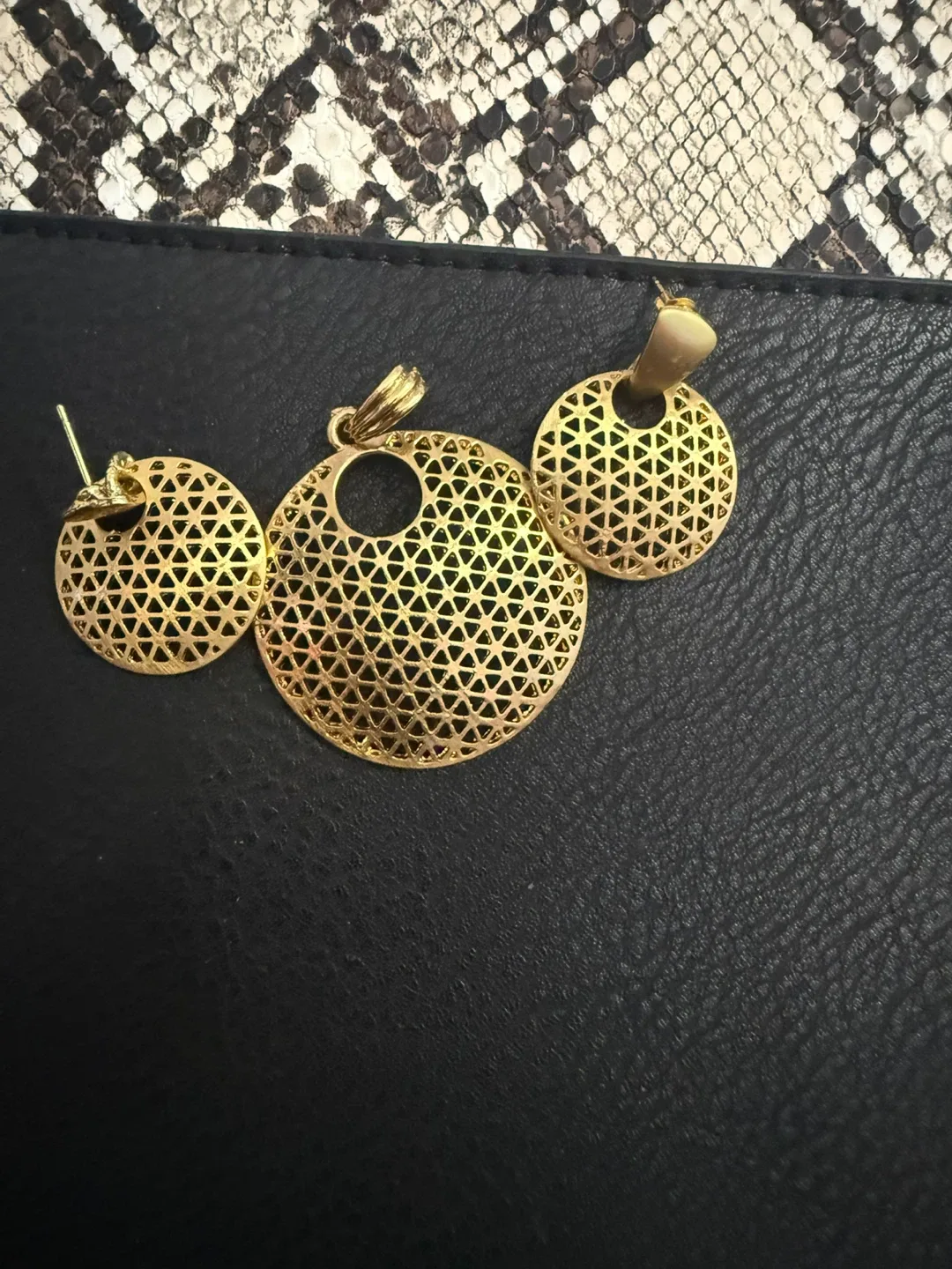 Gold Tone Pendant and Earring Set thumbnail