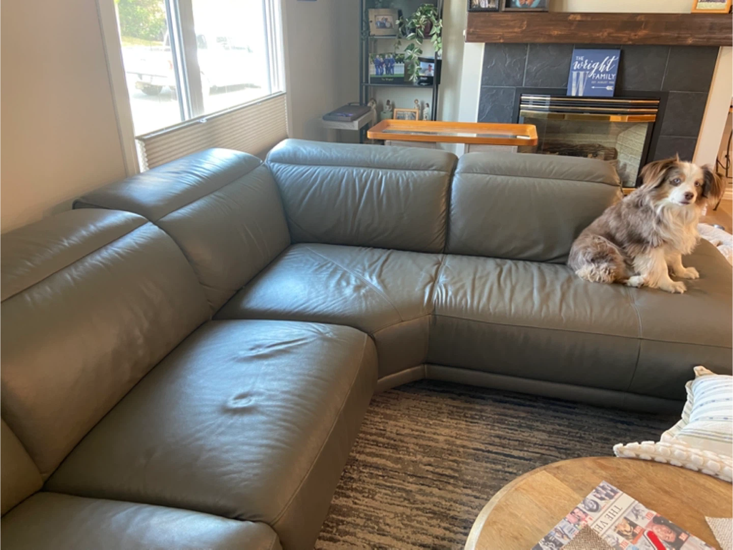 Leather Sectional Sofa - Grey - photo 2