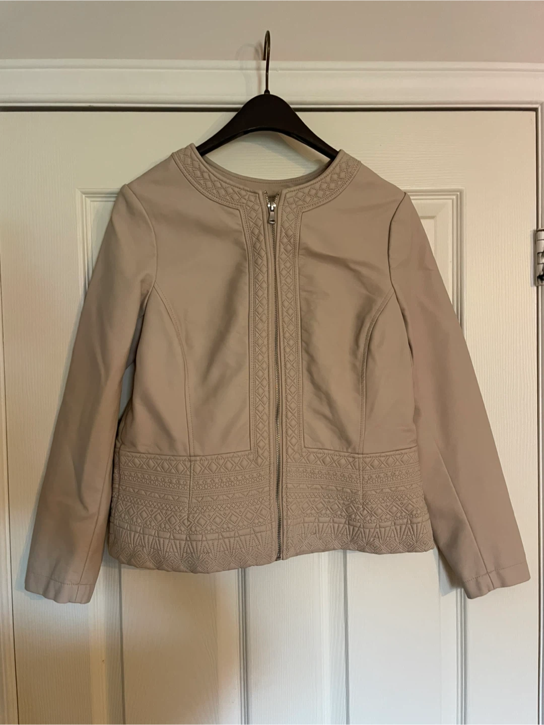 Cleo Petites XS Beige Faux Leather Jacket