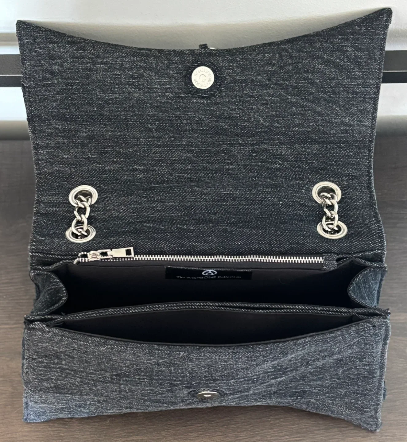 Wishbone Denim purse with silver chain  BNWT image indicator(4)