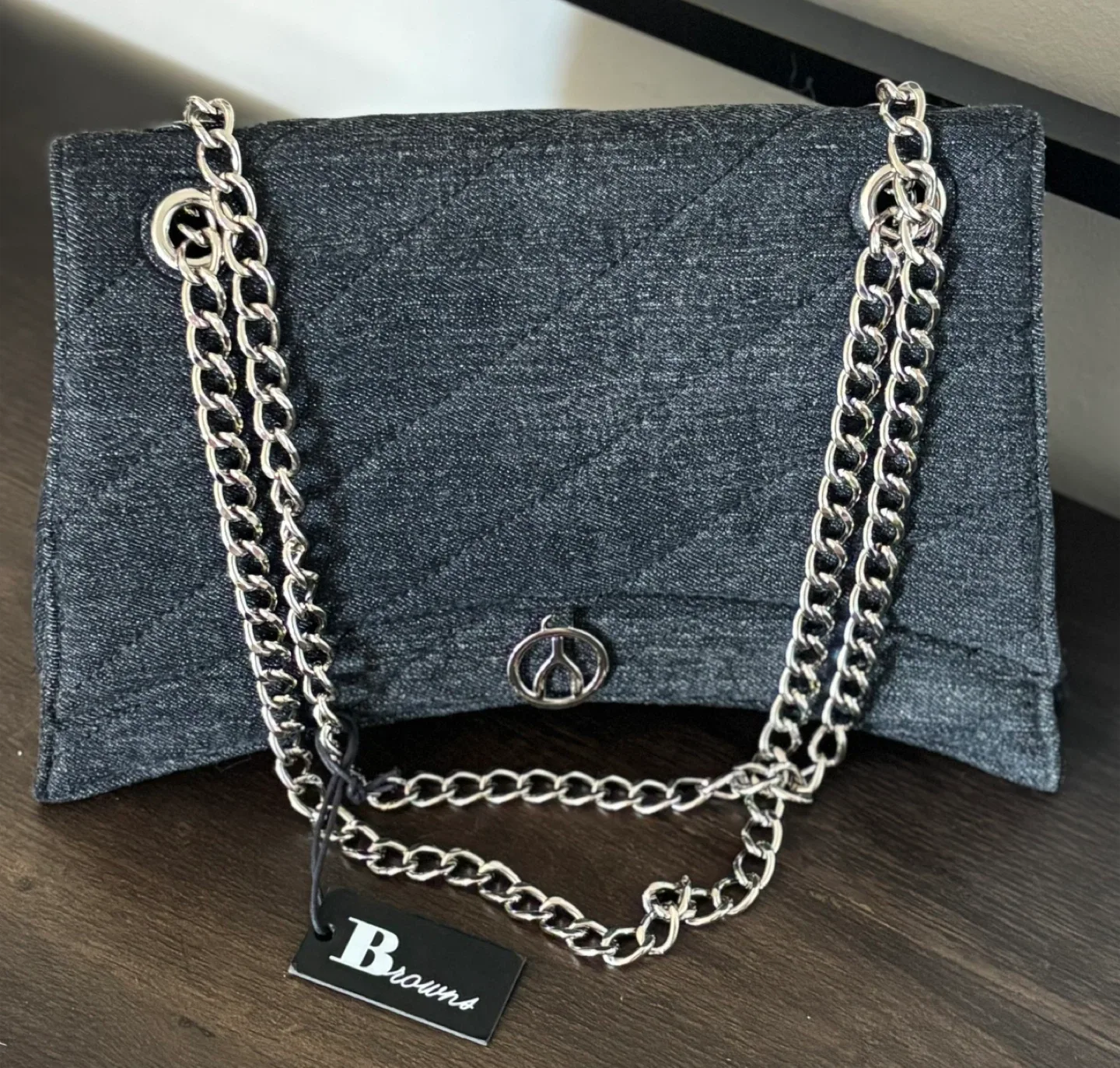 Wishbone Denim purse with silver chain  BNWT image indicator(5)