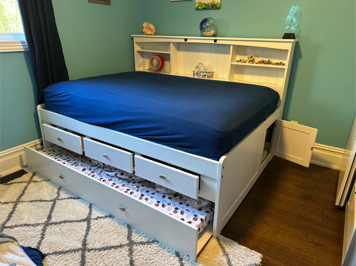 White Bed Frame with Storage & Trundle