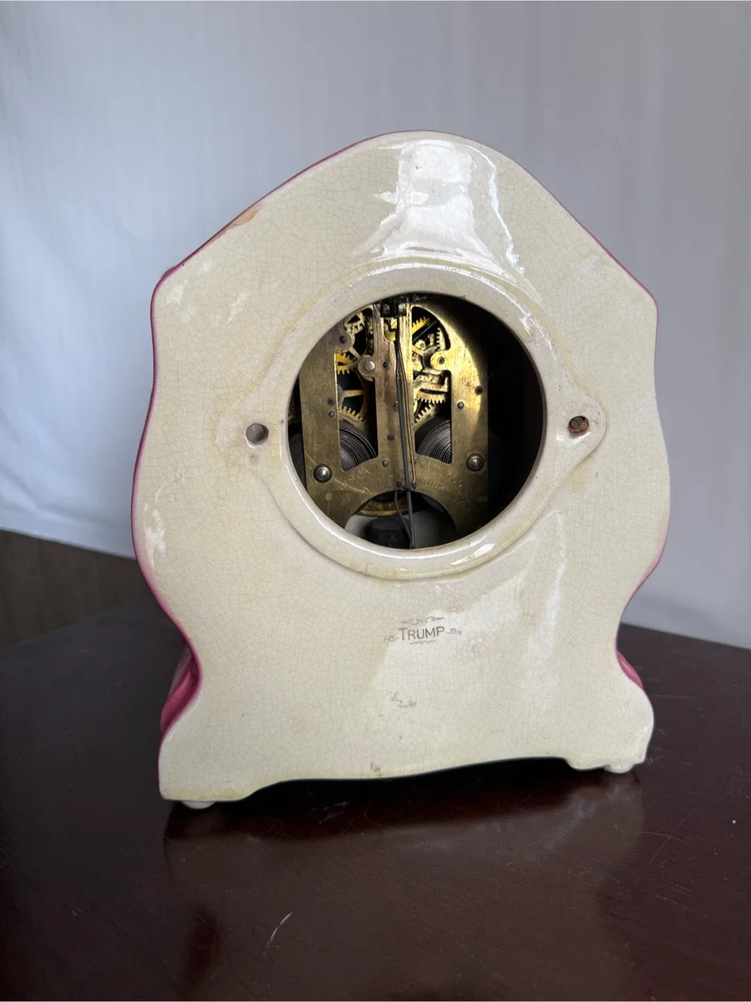 Vintage Ansonia Trump porcelain Mantle Clock Pink image indicator(4)