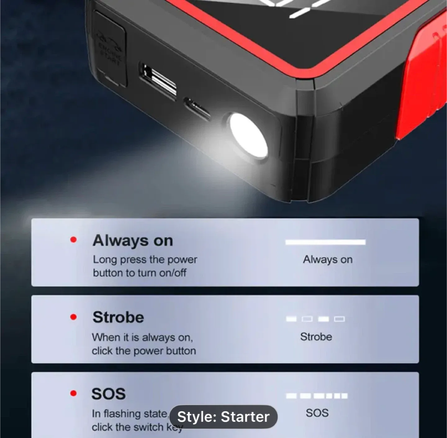 10000mAh 12V Car Jump Starter BoosterCar Battery Jump Starter image indicator(4)