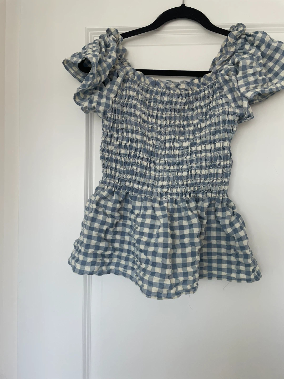 Max Studio Blue Gingham Smocked Top - Size L - photo 2