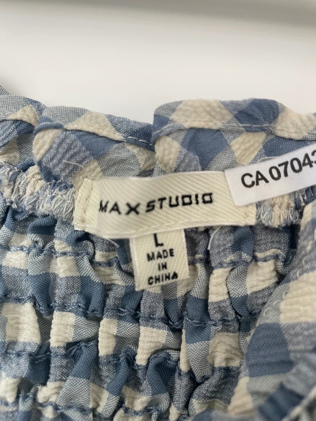 Max Studio Blue Gingham Smocked Top - Size L - photo 3