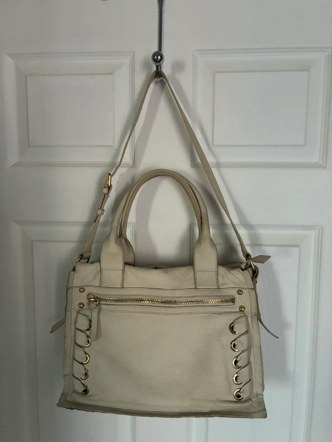 Vince Camuto Cream Leather Satchel Bag/purse