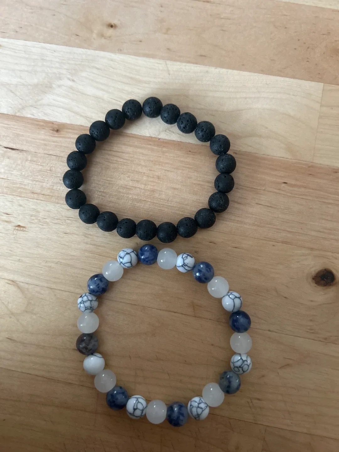 Set of 2 Beaded Bracelets - Black Lava & Blue/White thumbnail