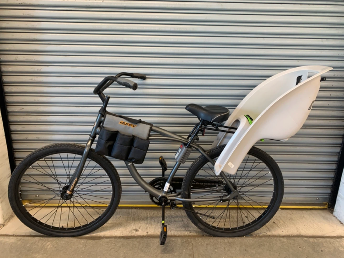 Huffy Cruiser Bike w/ Rear Child Seat & Front Storage Bags