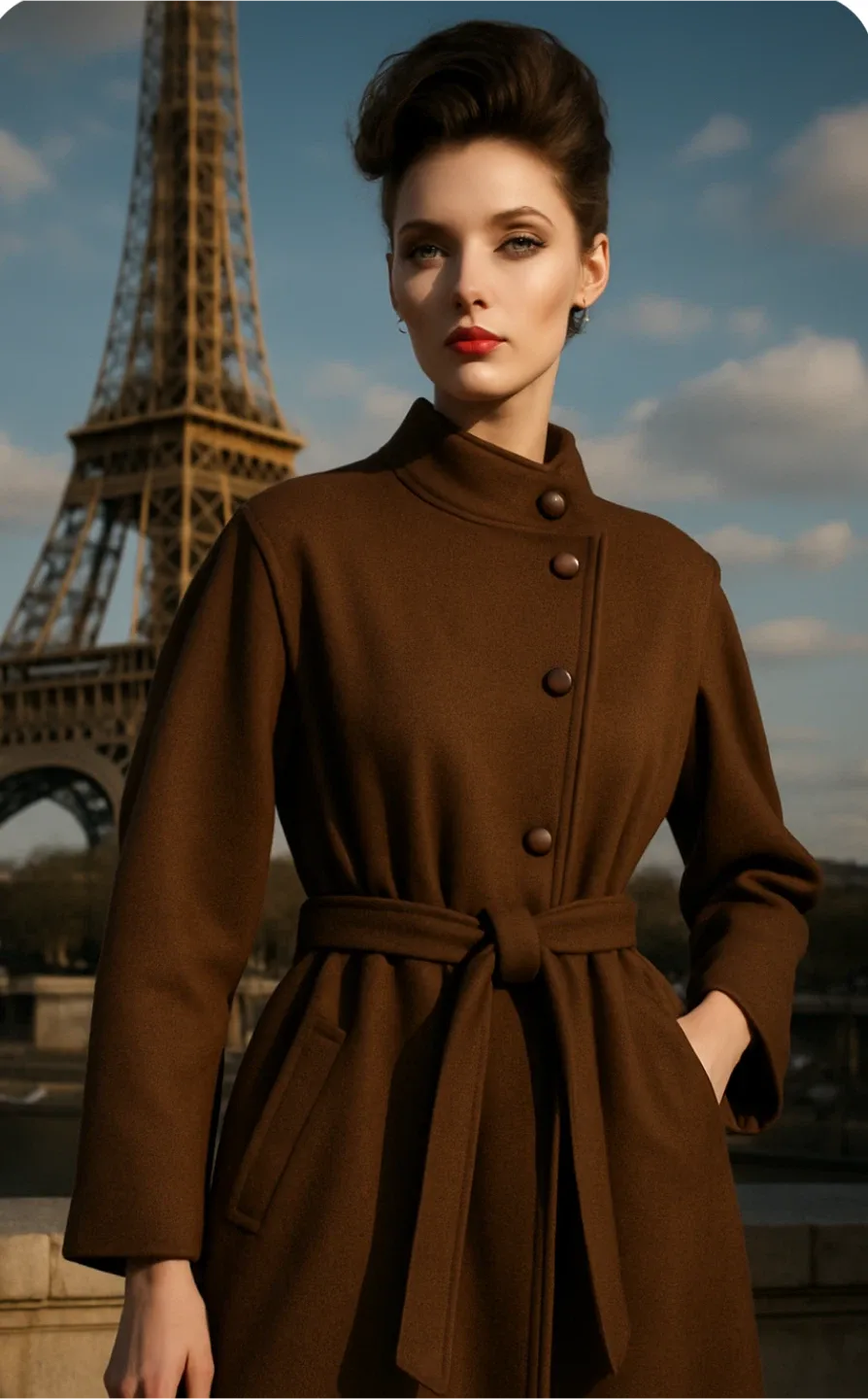 Fashion Gems Vintage Brown belted wool coat thumbnail
