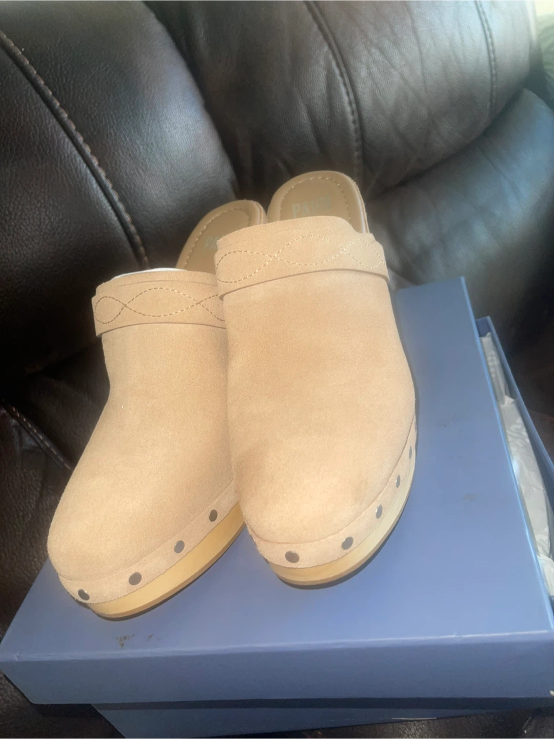 Paige Suede Leather Clogs - Size 9.5