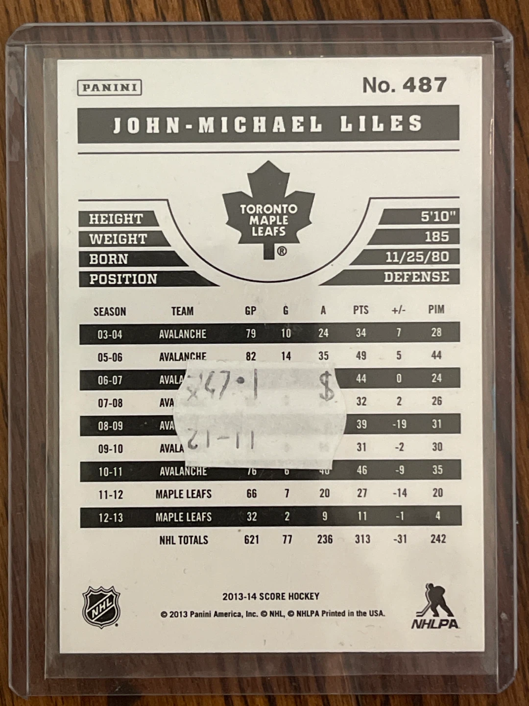 John-Michael Liles Toronto Maple Leafs Score Hockey Card - photo 2