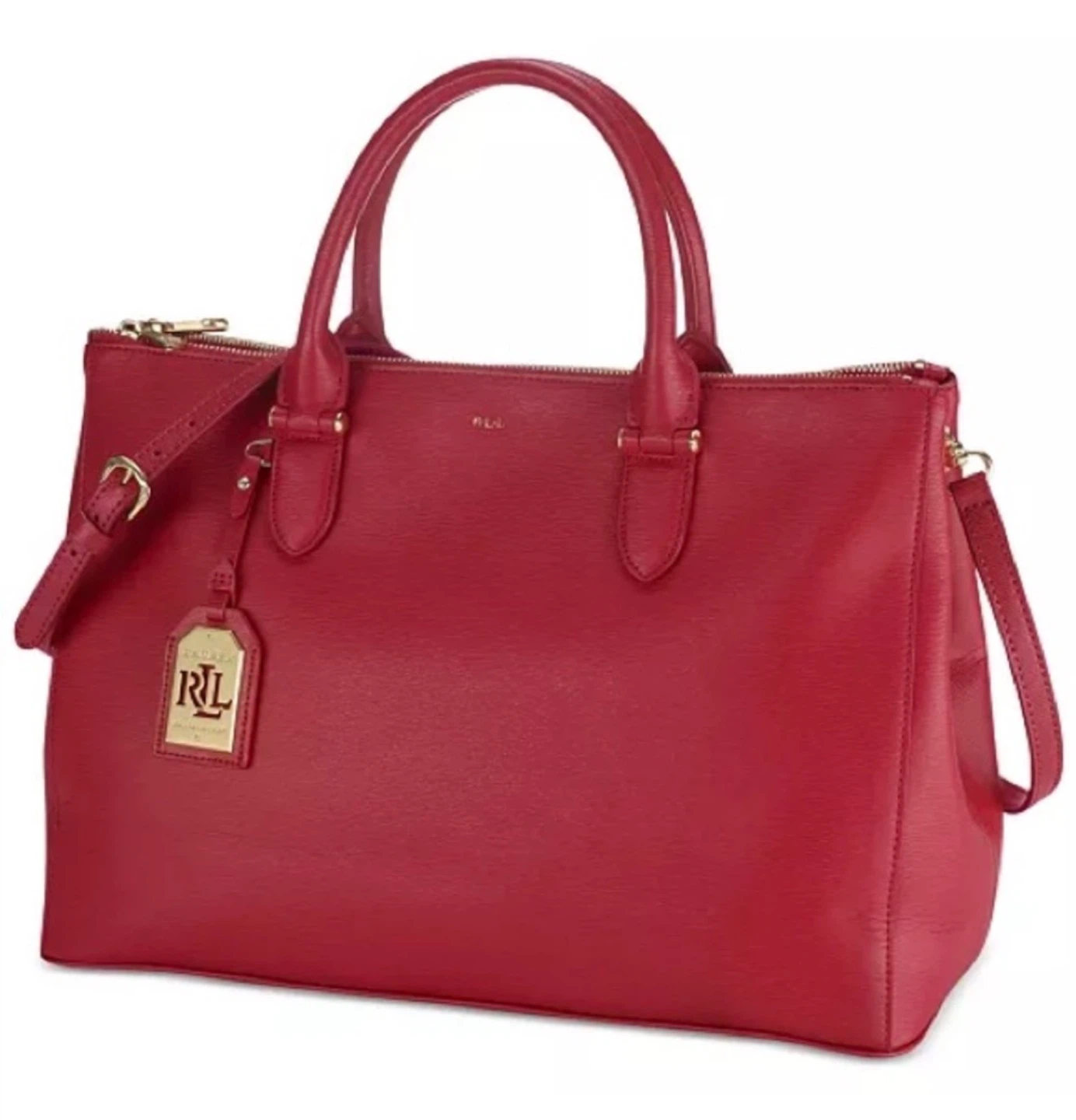 Ralph Lauren Red Newbury Double Zip Satchel Large Crossbody Bag