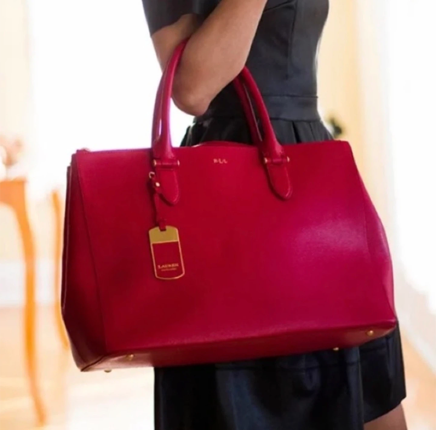 Ralph Lauren Red Newbury Double Zip Satchel Large Crossbody Bag - photo 3