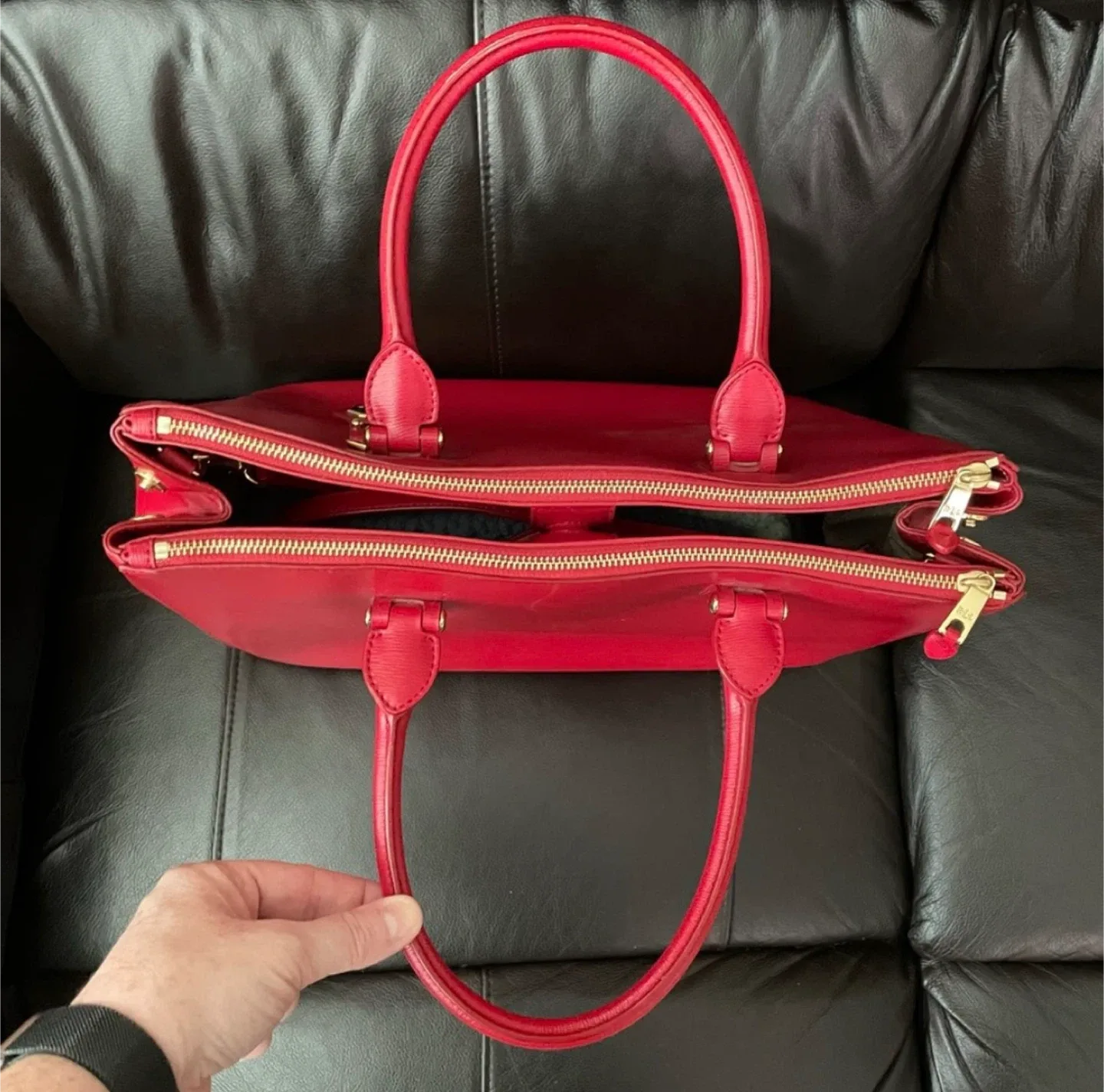 Ralph Lauren Red Newbury Double Zip Satchel Large Crossbody Bag image indicator(7)