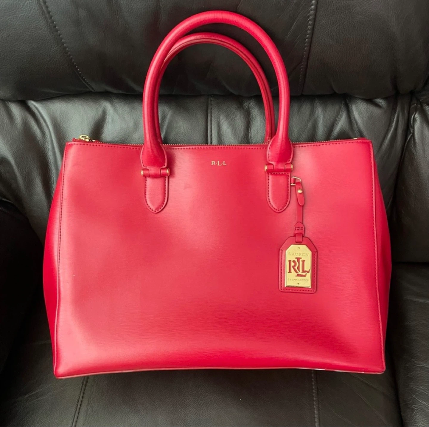 Ralph Lauren Red Newbury Double Zip Satchel Large Crossbody Bag - photo 4