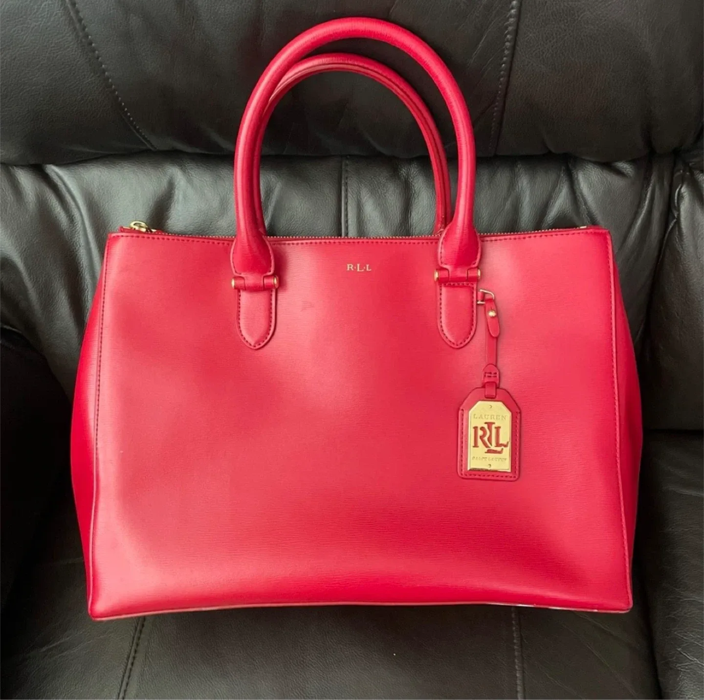 Ralph Lauren Red Newbury Double Zip Satchel Large Crossbody Bag image indicator(4)