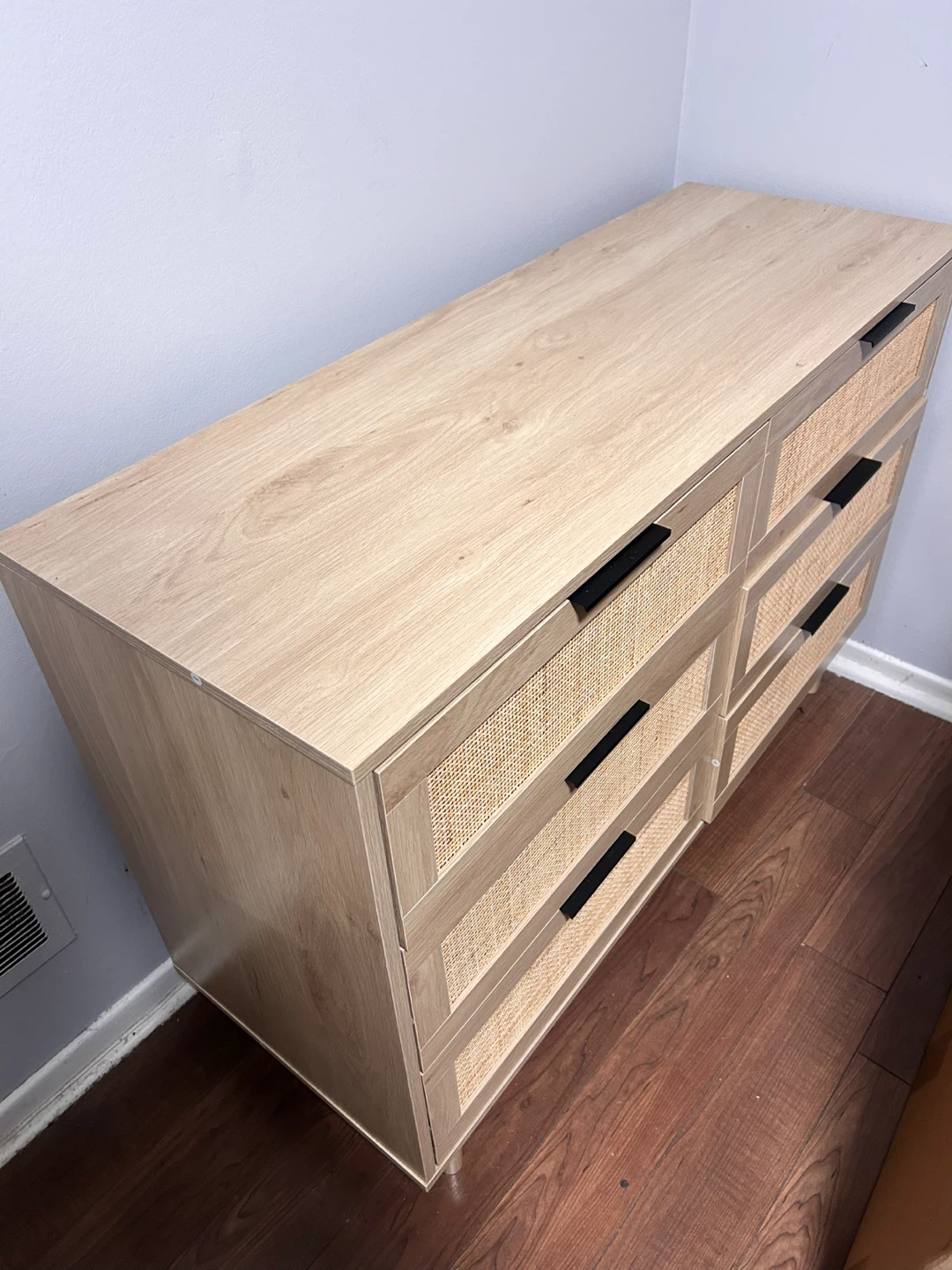 Wood Dresser with Rattan Drawers