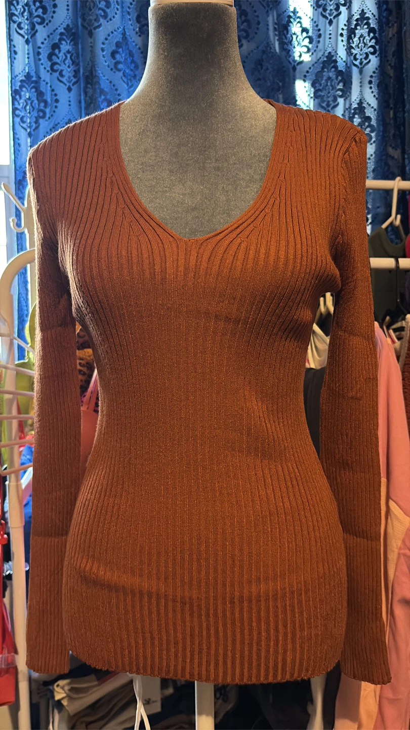Rust Ribbed Knit Sweater