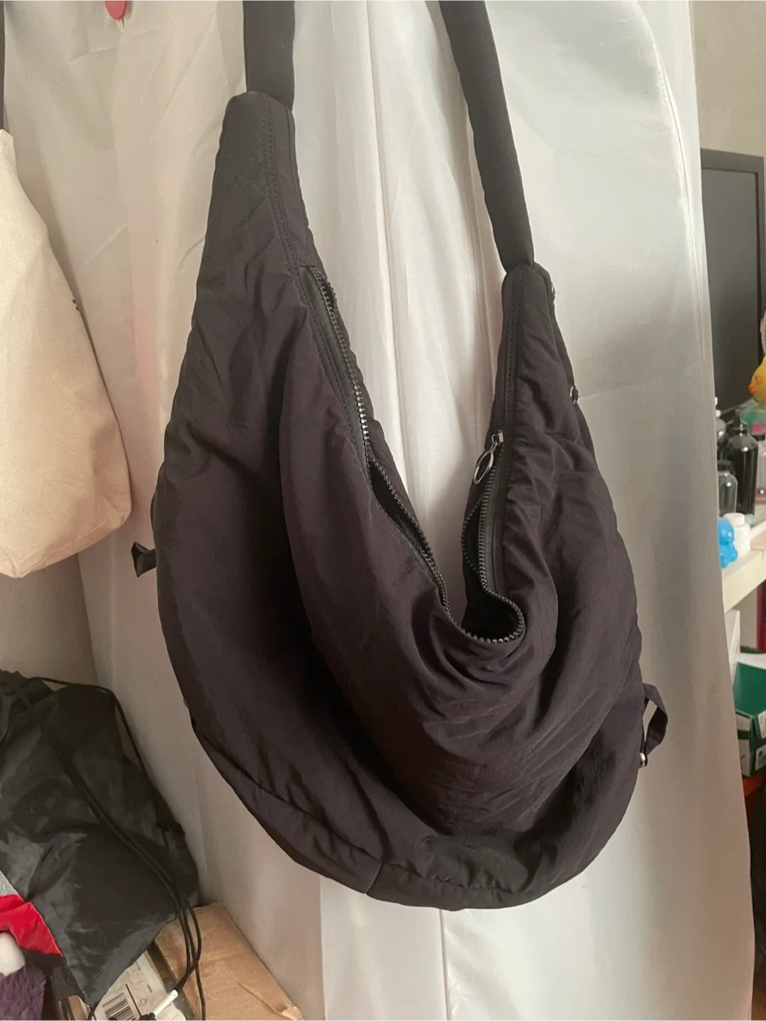 Street Level Black Nylon Hobo Bag thumbnail