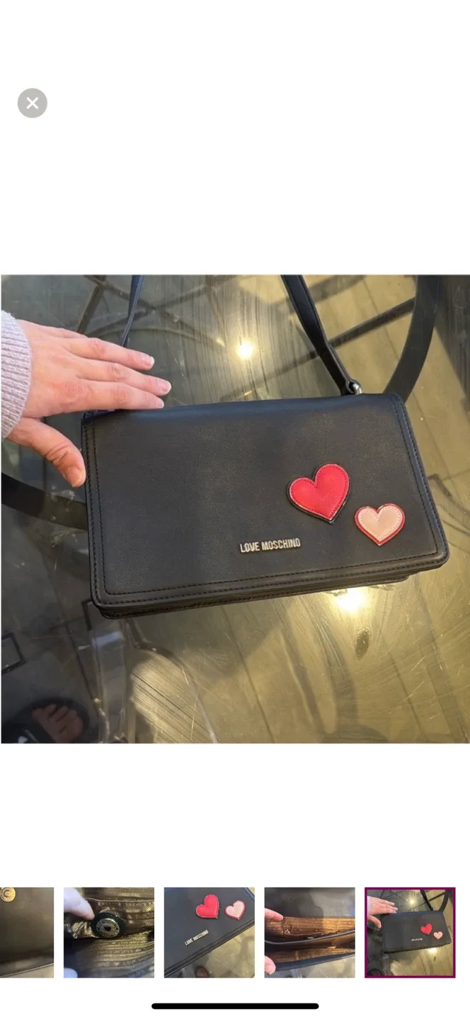 Love Moschino Black Shoulder Bag with Hearts image indicator(6)