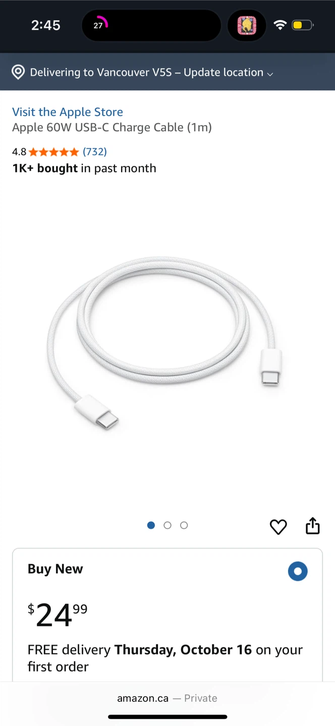 Apple 60W USB-C Charge Cable (1m) - New