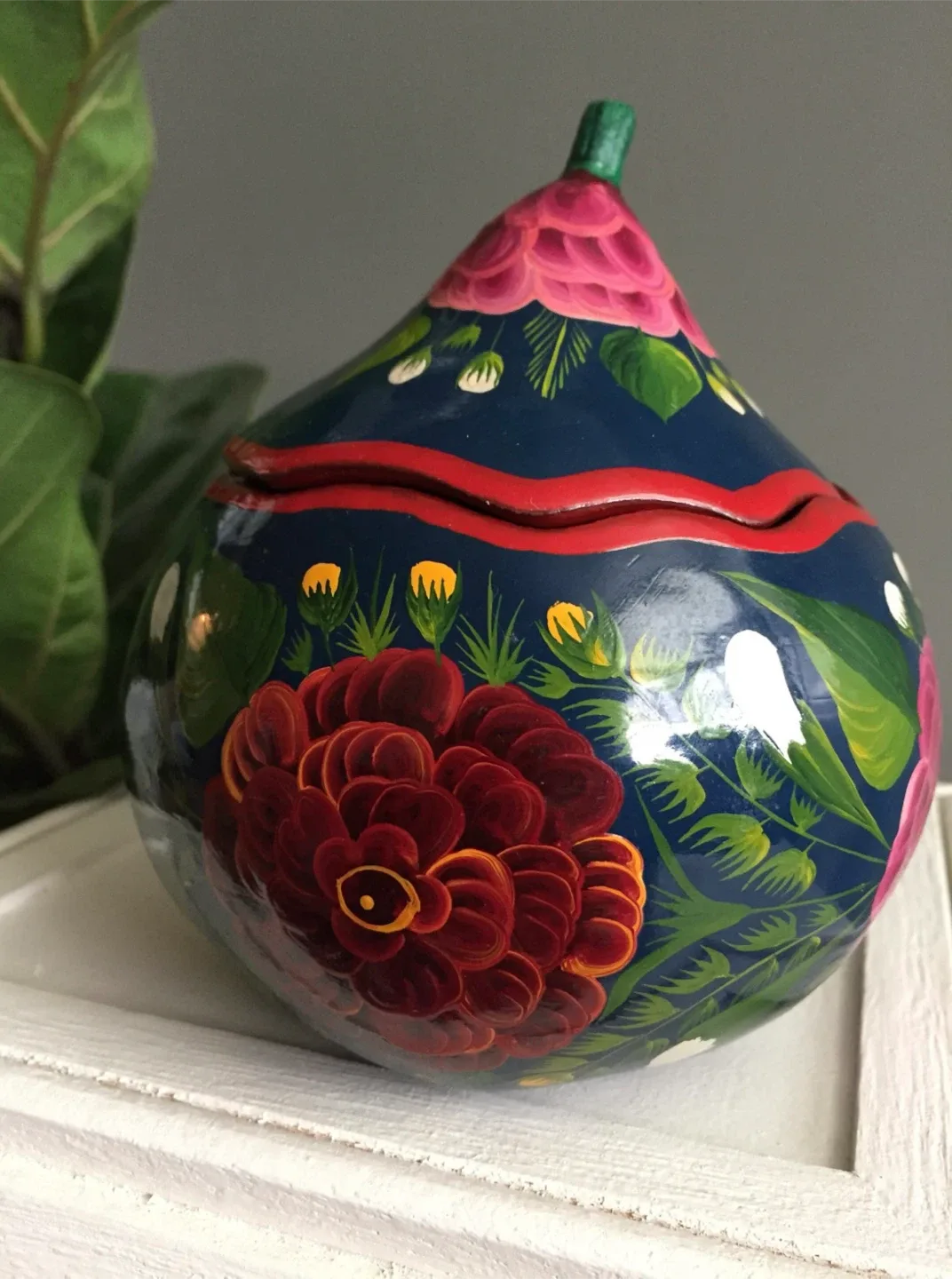 Vintage Hand-Painted Gourd Trinket Box & Planter image indicator(2)