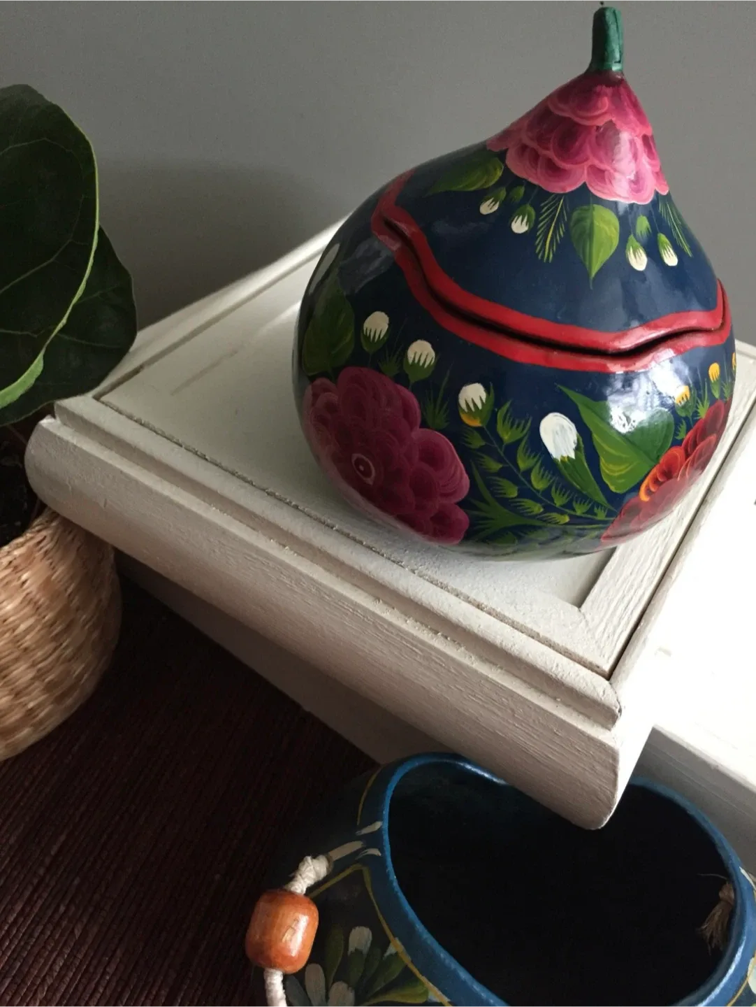 Vintage Hand-Painted Gourd Trinket Box & Planter image indicator(5)