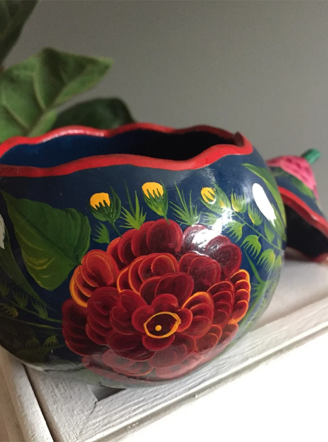 Vintage Hand-Painted Gourd Trinket Box & Planter image indicator(3)