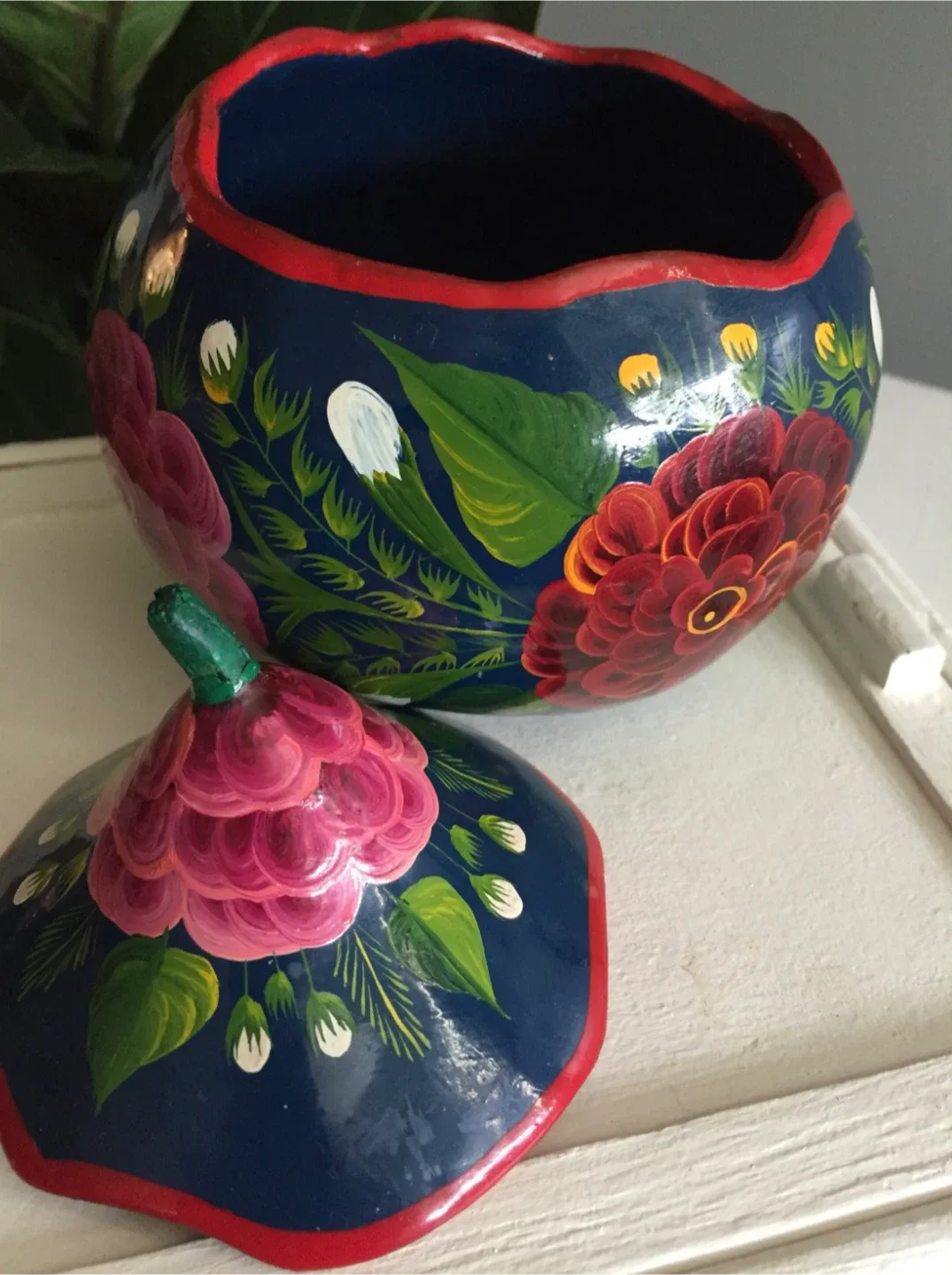 Vintage Hand-Painted Gourd Trinket Box & Planter image indicator(4)