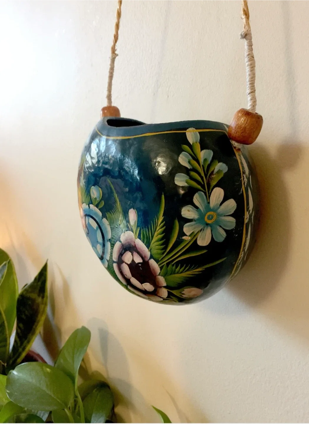 Vintage Hand-Painted Gourd Trinket Box & Planter image indicator(7)