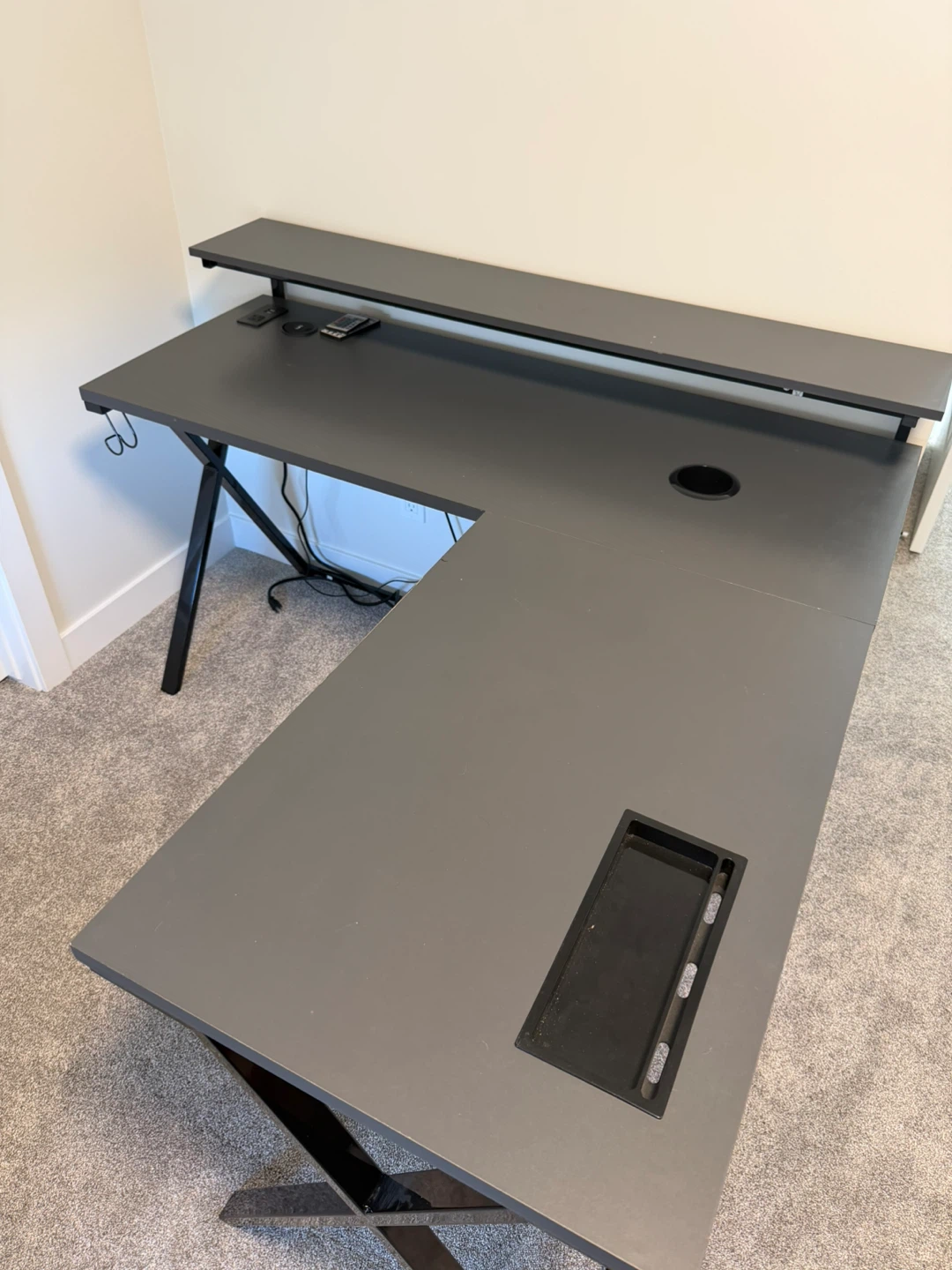 L-Shaped Black Gaming Desk with Monitor Shelf - photo 4