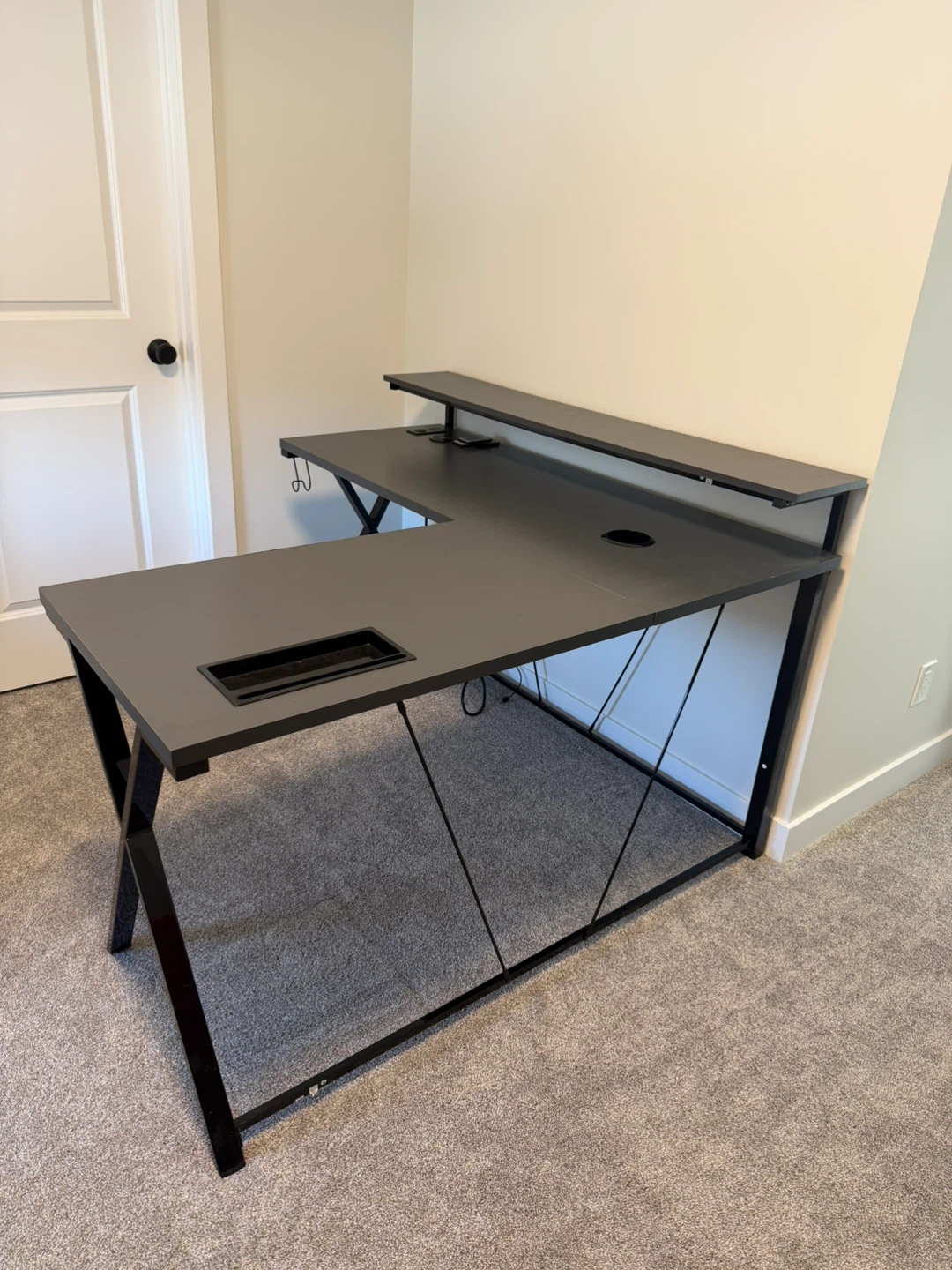 L-Shaped Black Gaming Desk with Monitor Shelf - photo 3