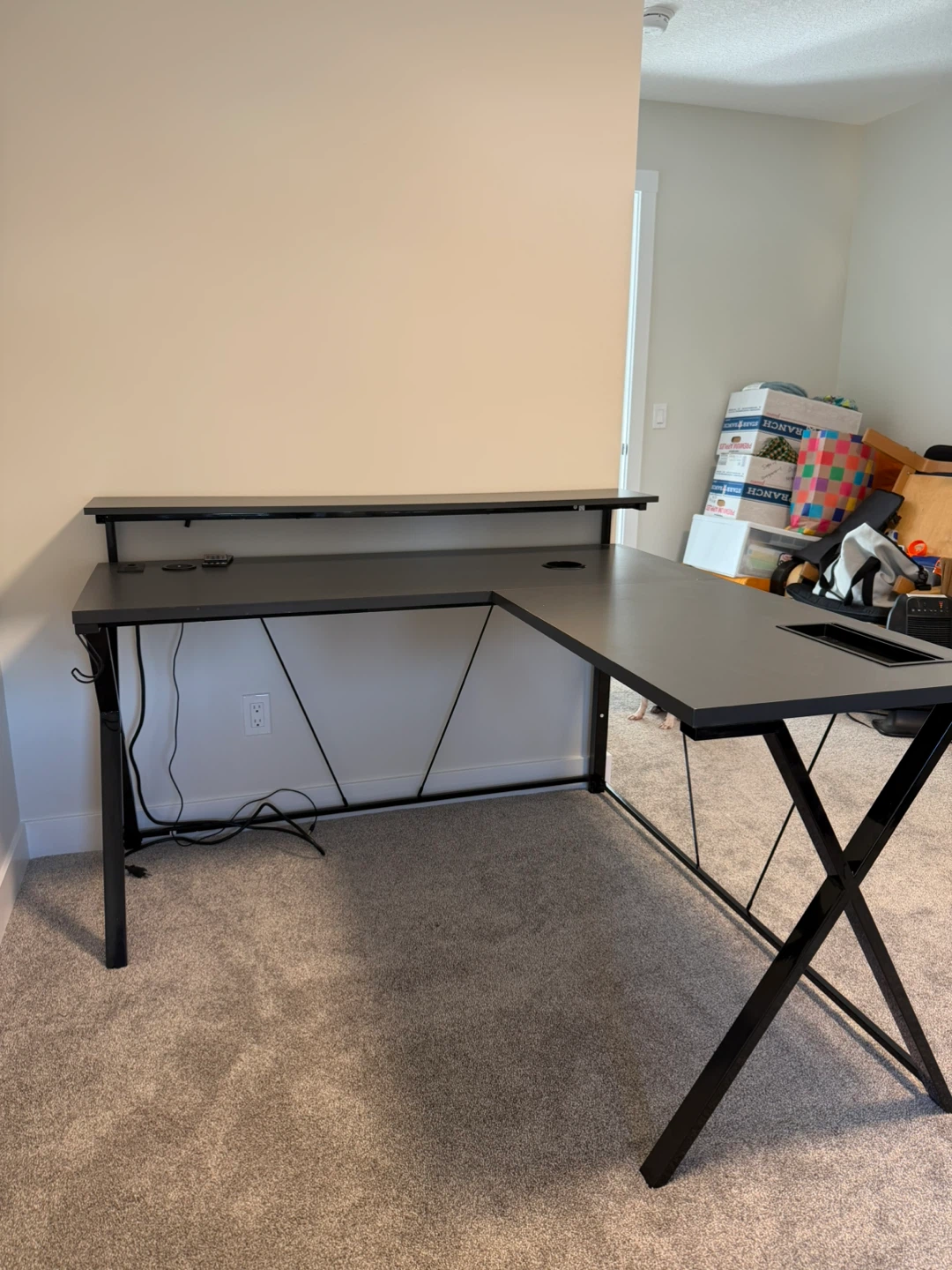 L-Shaped Black Gaming Desk with Monitor Shelf - photo 2