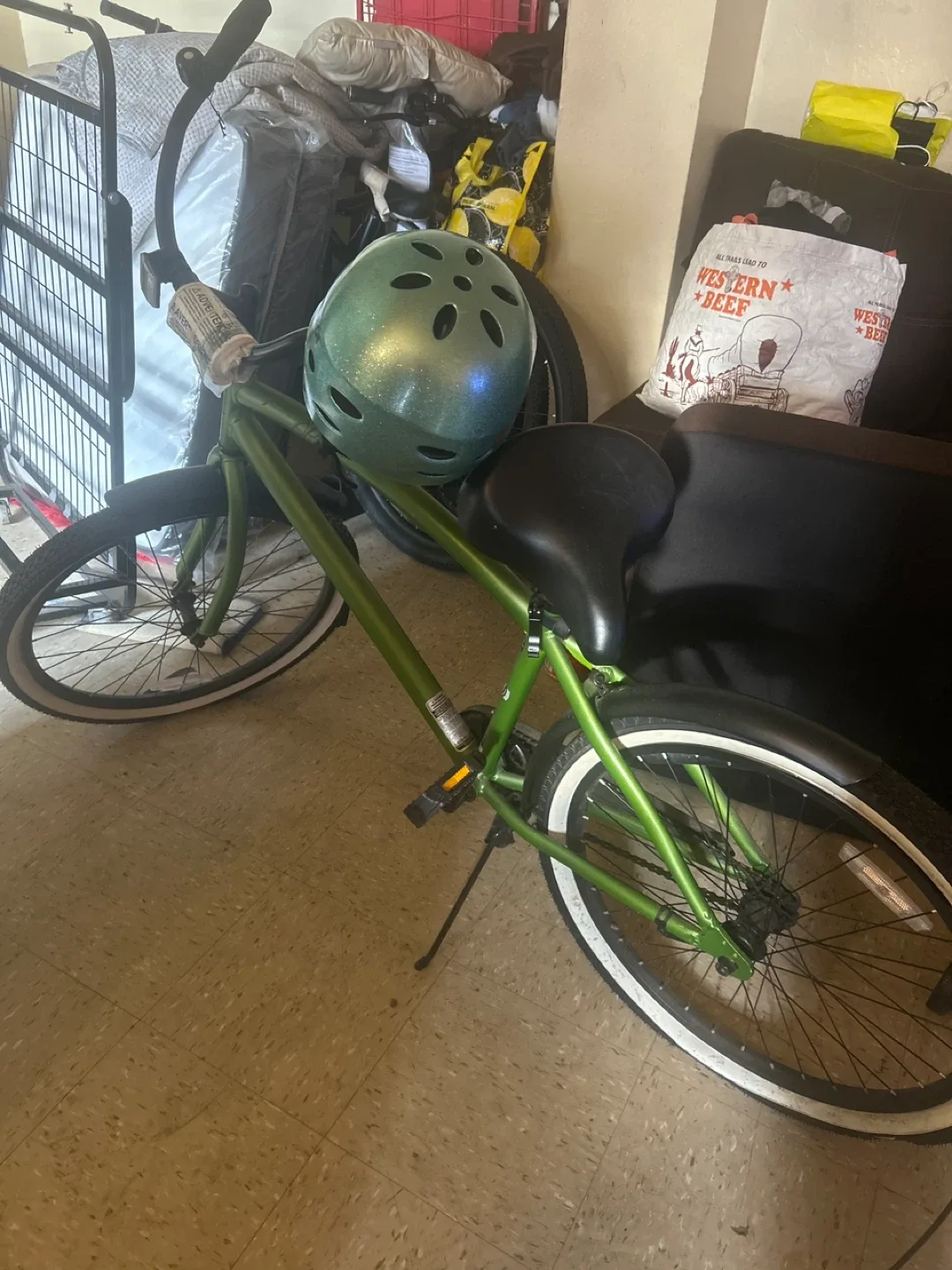 Green Bicycle with Helmet thumbnail