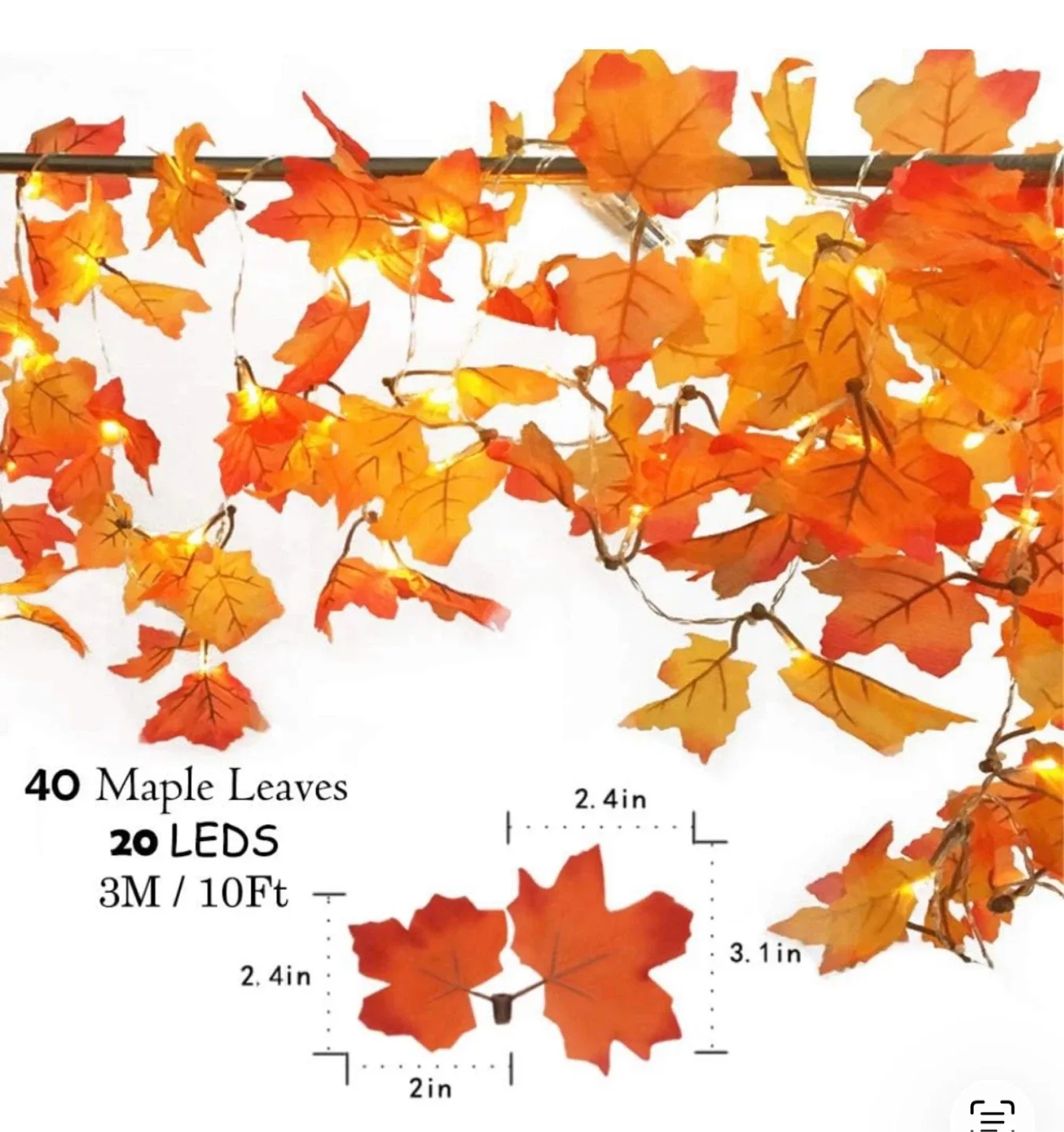 Maple Leaf String Lights - 10ft, 20 LEDs, brand new image indicator(4)
