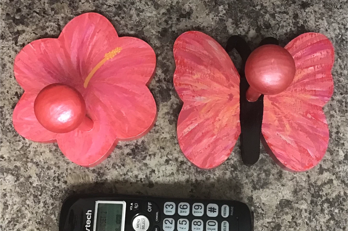 Wooden Flower & Butterfly Wall Hooks - Pink