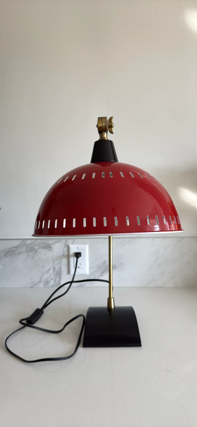 Red and Brass Arc Desk Lamp - photo 3
