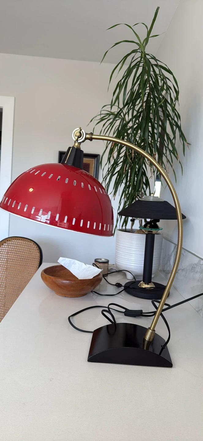 Red and Brass Arc Desk Lamp - photo 2