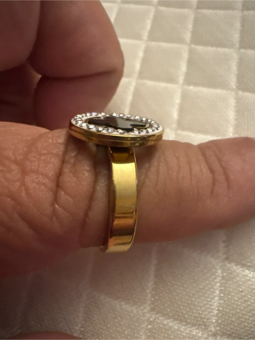 18K Gold SS Black Onyx Clover Ring NEW image indicator(3)