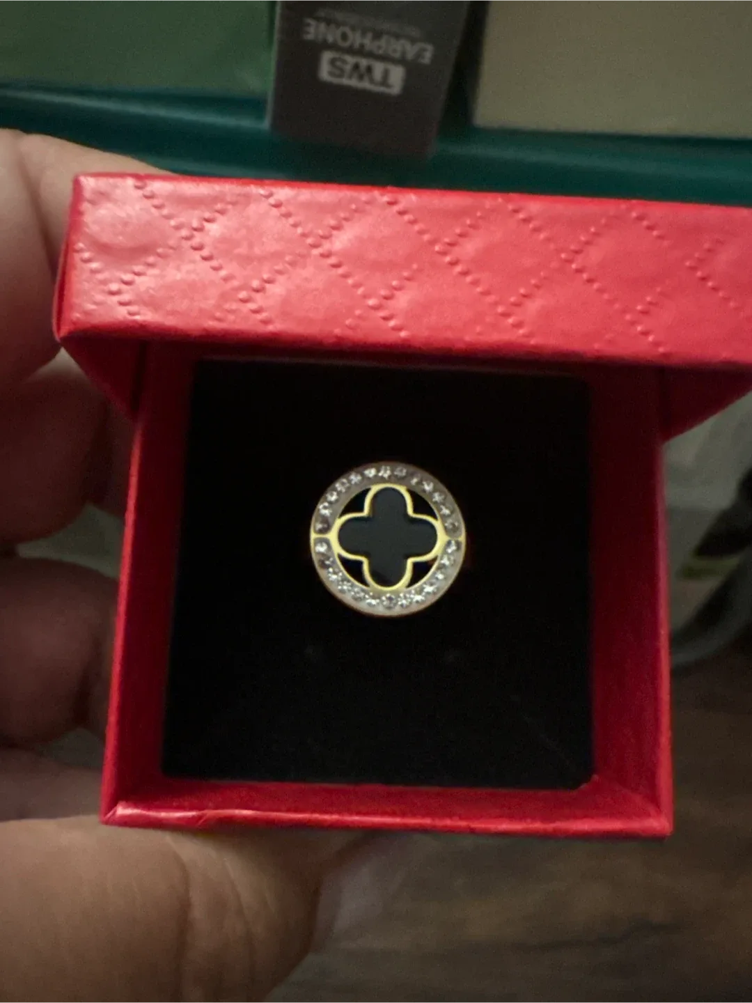 18K Gold SS Black Onyx Clover Ring NEW image indicator(6)