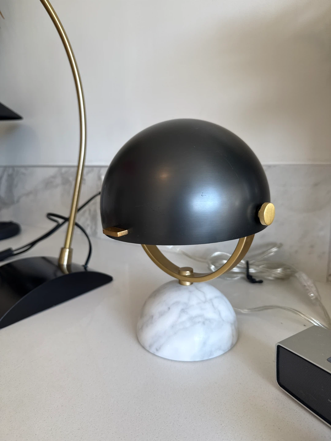 West Elm Mid-Century Table Lamp - Black & Marble - photo 2