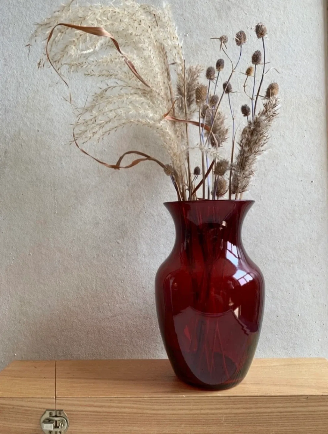 Vintage Ruby Red MCM Glass Vase thumbnail